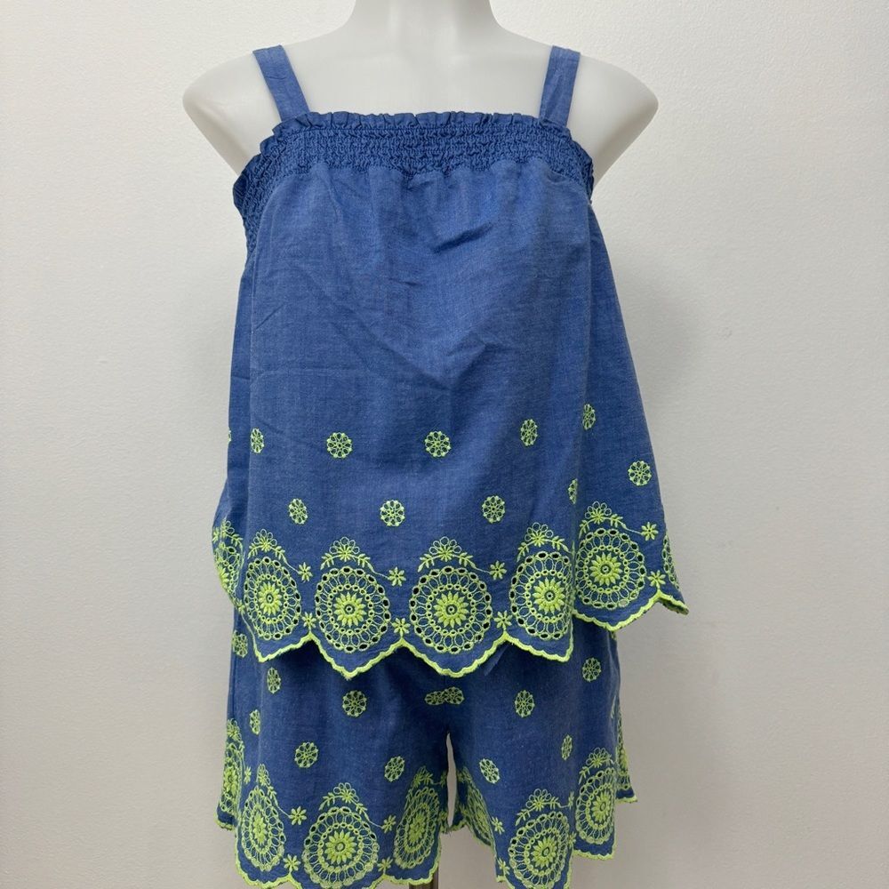 Justice Citron Eyelet with Chambray Blue Shorts Set Size 14/16